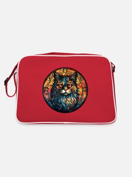 Cymric Katzenrasse Aquarellglas - Retro Tasche - Rot/Weiß - Hinten