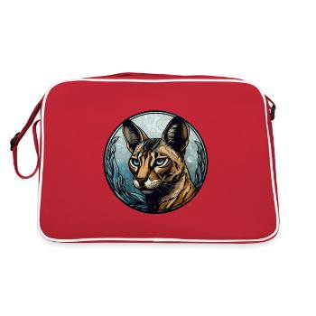 Savannah Katzenrasse Aquarellglas - Retro Tasche - Rot/Weiß - Hinten