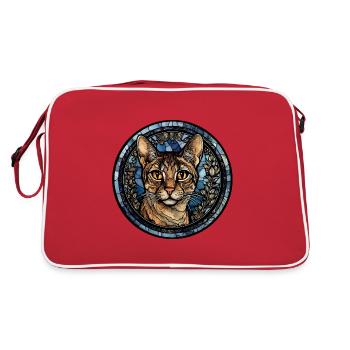Savannah Katzenrasse Aquarellglas - Retro Tasche - Rot/Weiß - Hinten