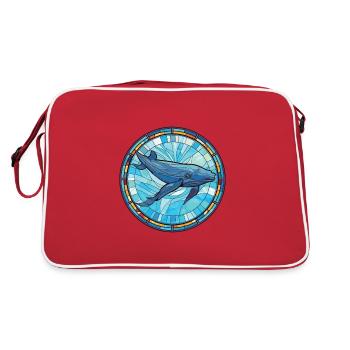 Blauwal Bunte Aquarell-Tierillustration - Retro Tasche - Rot/Weiß - Hinten