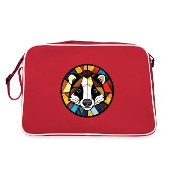 Badger Colorful Watercolor Animal Pet Illustration - Retro Bag - red/white - Back