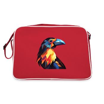 Crow Colorful Watercolor Animal Pet Illustration - Retro Bag - red/white - Back
