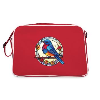 Blue Bird Colorful Watercolor Animal Illustration - Retro Bag - red/white - Back