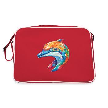 Delphin Bunte Aquarell-Tierillustration - Retro Tasche - Rot/Weiß - Hinten
