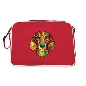Dackelhund Hund Buntes Aquarell Tierkarikatur - Retro Tasche - Rot/Weiß - Hinten