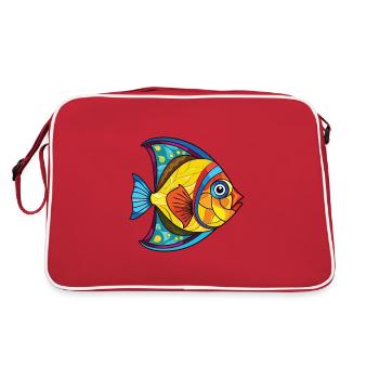 Flunderfisch Bunte Aquarell-Tierkarikatur - Retro Tasche - Rot/Weiß - Hinten