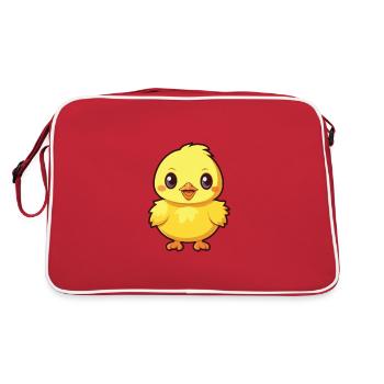 Chick Cartoon Kawaii Watercolor Illustration - Retro Bag - red/white - Back