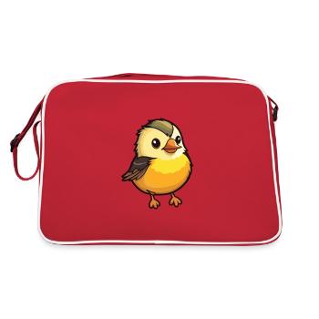 Tit Bird Cartoon Kawaii Aquarelle Illustration - Sac Retro - rouge/blanc - Dos