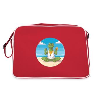 Crocodile Cartoon Yoga Beach Illustration d’été - Sac Retro - rouge/blanc - Dos