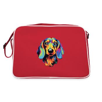 Teckel chien race dessin animé Kawaii Illustration - Sac Retro - rouge/blanc - Dos