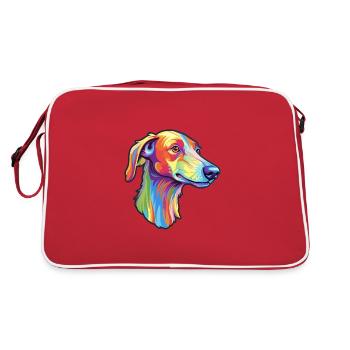 Lurcher Hunderasse Cartoon Kawaii Illustration - Retro Tasche - Rot/Weiß - Hinten