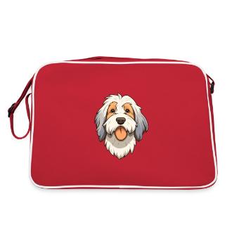 Picardy Sheepdog Dog Breed Cartoon Kawaii Illustra - Retro Bag - red/white - Back