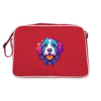 Picardy Sheepdog Dog Breed Cartoon Kawaii Illustra - Retro Bag - red/white - Back