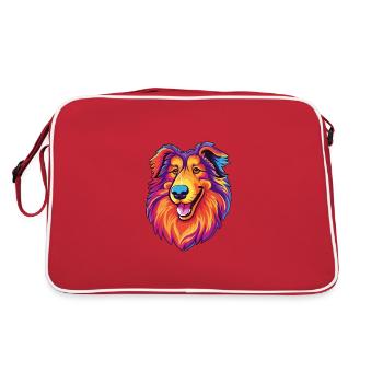 Rough Collie Dog Breed Cartoon Kawaii Illustration - Retro Bag - red/white - Back