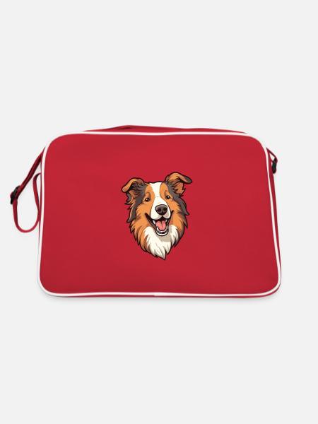 Scotch Collie Hunderasse Cartoon Kawaii Illustratio - Retro Tasche - Rot/Weiß - Hinten