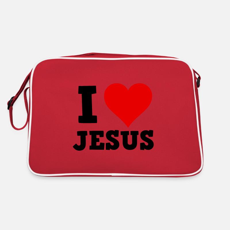 Ich liebe Jesus - Retro Tasche - Rot/Weiß