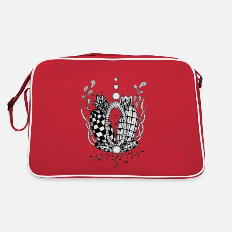 Tangle Art: Florales Design mit geometrischen Form - Retro Tasche - Rot/Weiß