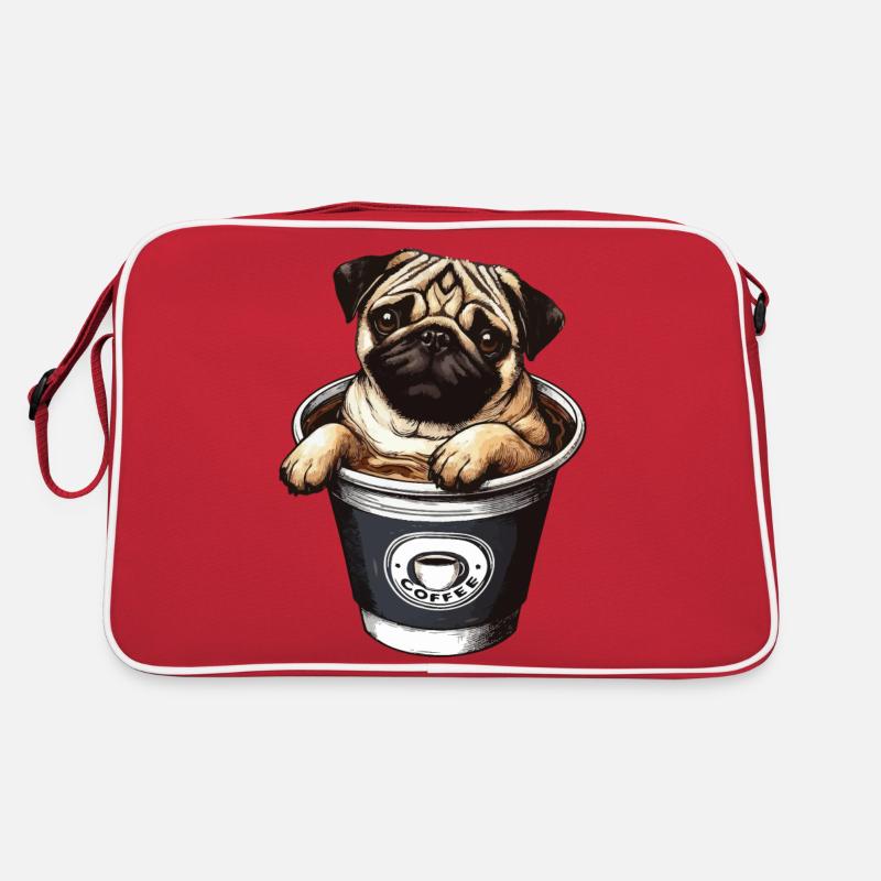 Mops Hund im Kaffeebecher Kaffeetrinker Kaffee Retro Tasche