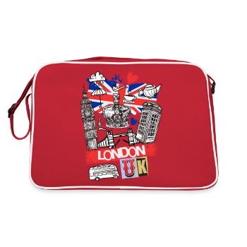 Londres, Angleterre, Royaume-Uni, ville Skyline, dessin animé - Sac Retro - rouge/blanc - Dos