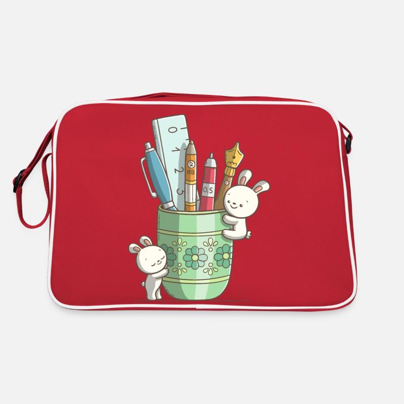 Deux lapins mignons devant un stylo Sac Retro