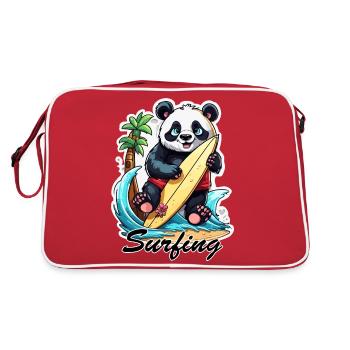 Panda / Animal / Zoo / Bambou / Sauvage / Enfantin - Sac Retro - rouge/blanc - Dos