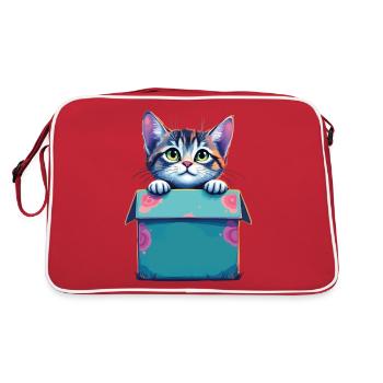 Cat Sitting in Cardboard Package Funny Humor Typical - Retro Bag - red/white - Back