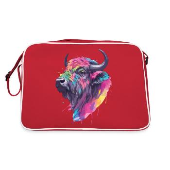 Büffel Wasserbüffel Afrika Savanne Bunt Kunst - Retro Tasche - Rot/Weiß - Hinten