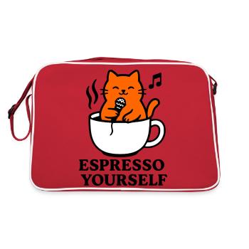 Red cat, espresso cup, coffee, singing, express - Retro Bag - red/white - Back