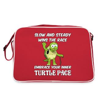 Slow and steady wins the race embrace turtle pace - Retro Bag - red/white - Back