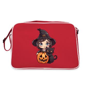 Hexe Kawaii Halloween-Stil - Retro Tasche - Rot/Weiß - Hinten