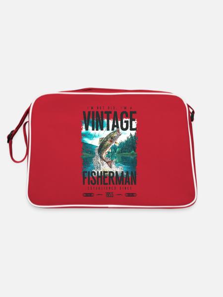 Vintage Trout Fisherman Fishing Birthday 1955 - Retro Bag - red/white - Back