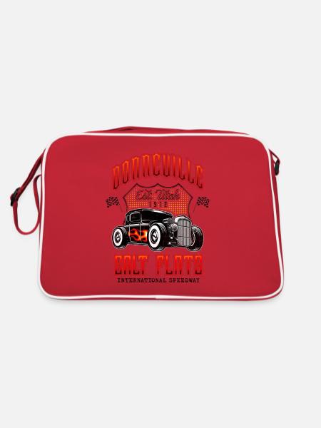 Bonneville Salt Flats Vintage Hot Rod Rennwagen - Retro Tasche - Rot/Weiß - Hinten