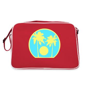 Deux Palmiers Île Soleil Coucher De Soleil Rond Bleu - Sac Retro - rouge/blanc - Dos