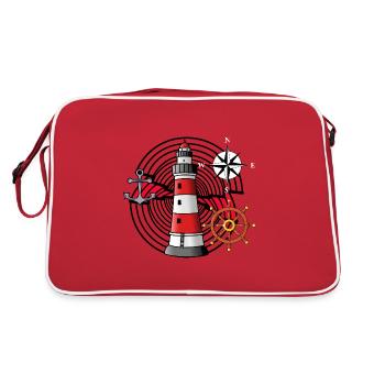 Anchor Steering Wheel Lighthouse Wind Rose Compass Nautical - Retro Bag - red/white - Back