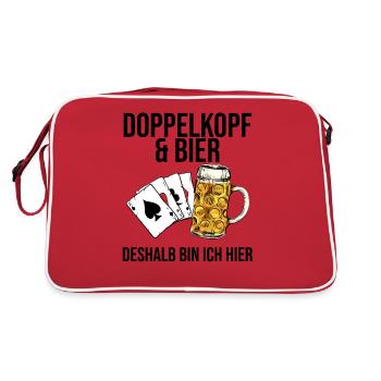 Doppelkopf und Bier deshalb bin ich hier - Retro Tasche - Rot/Weiß - Hinten