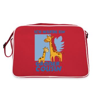 Ich werde großer Cousin Giraffe - Retro Tasche - Rot/Weiß - Hinten