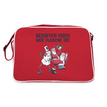 Besoffen hoch wer Flasche ist Saufen - Retro Tasche - Rot/Weiß - Hinten