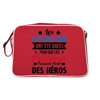 Marseillais Humour Anti Parisien Cadeau Marseille - Sac Retro - rouge/blanc - Dos