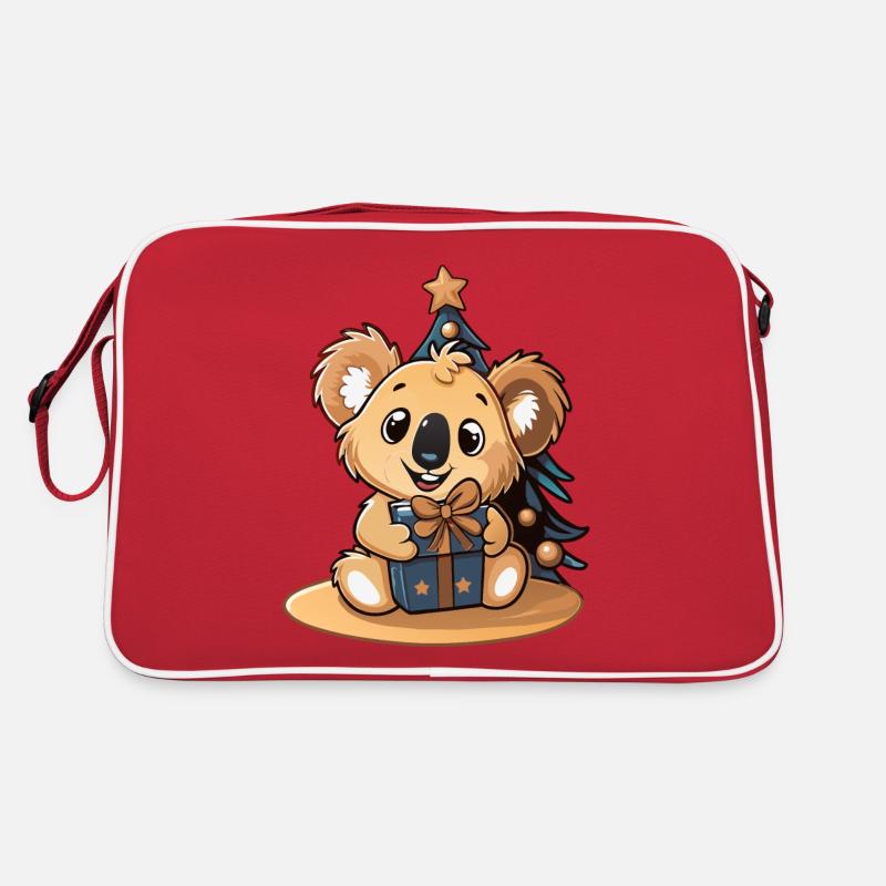 Niedlicher Koala mit Geschenk an Weihnachten Retro Tasche
