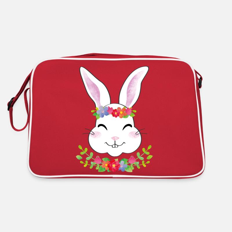 Häschen mit Blumenkranz - Retro Tasche - Rot/Weiß