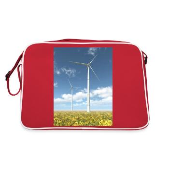 Windkraftanlagen mit Sonnenblumen - Retro Tasche - Rot/Weiß - Hinten