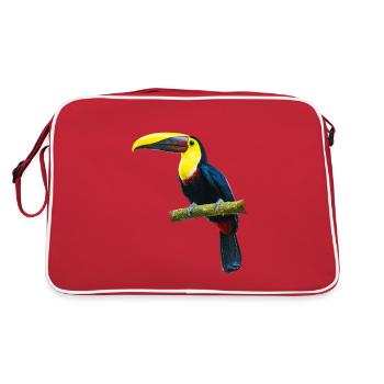 Tukan auf einem Ast - Retro Tasche - Rot/Weiß - Hinten