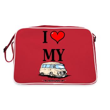 I LOVE MY B1000 Bus - Retro Tasche - Rot/Weiß - Hinten