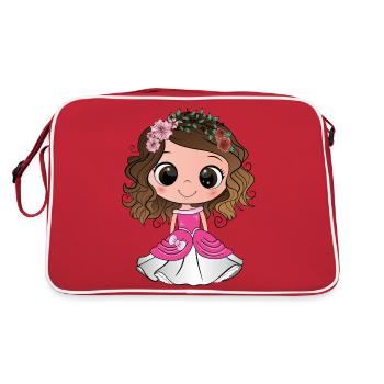 Brown princess with brown eyes and a pink dress - Retro Bag - red/white - Back