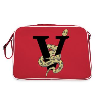 Buchstabe v Schlange - Retro Tasche - Rot/Weiß - Hinten