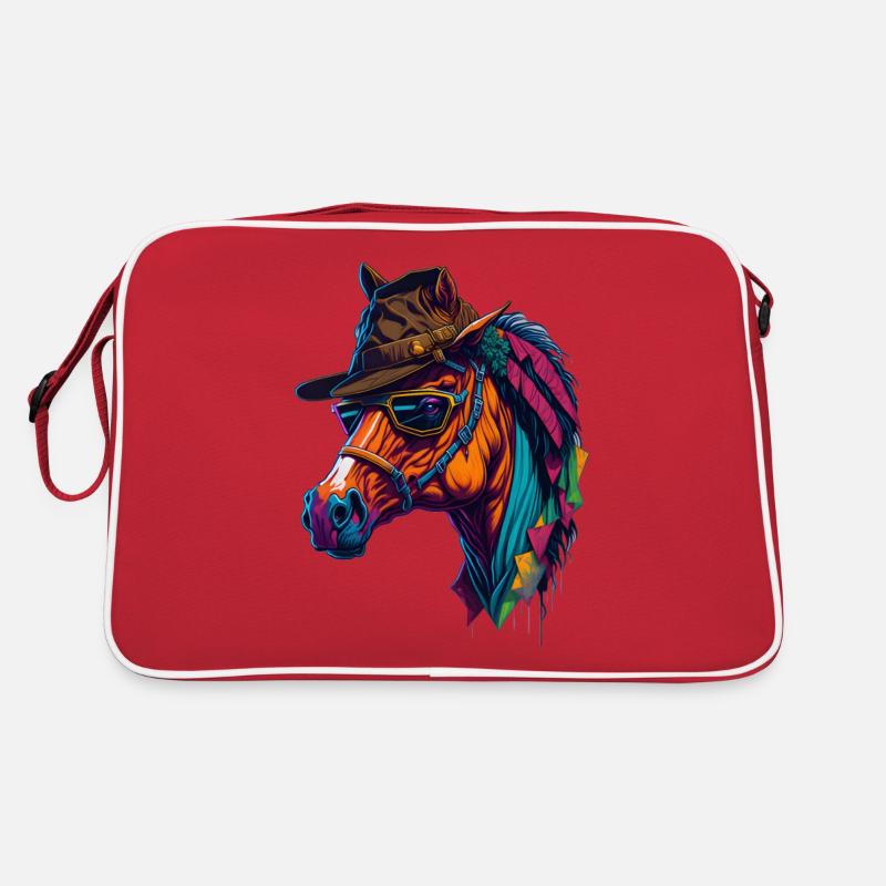 Cheval avec chapeau et lunettes de soleil cool et coloré Sac Retro