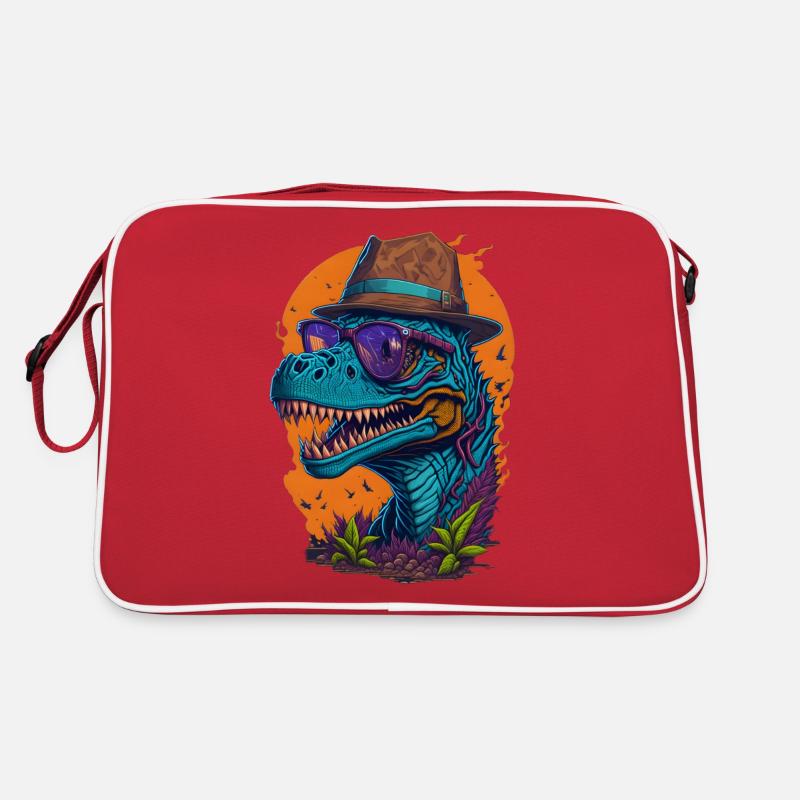 Dinosaurier mit Hut und Brille Lustig Modisch - Retro Tasche - Rot/Weiß