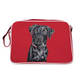 Labrador Retriever Feldweg - Retro Tasche - Rot/Weiß - Hinten