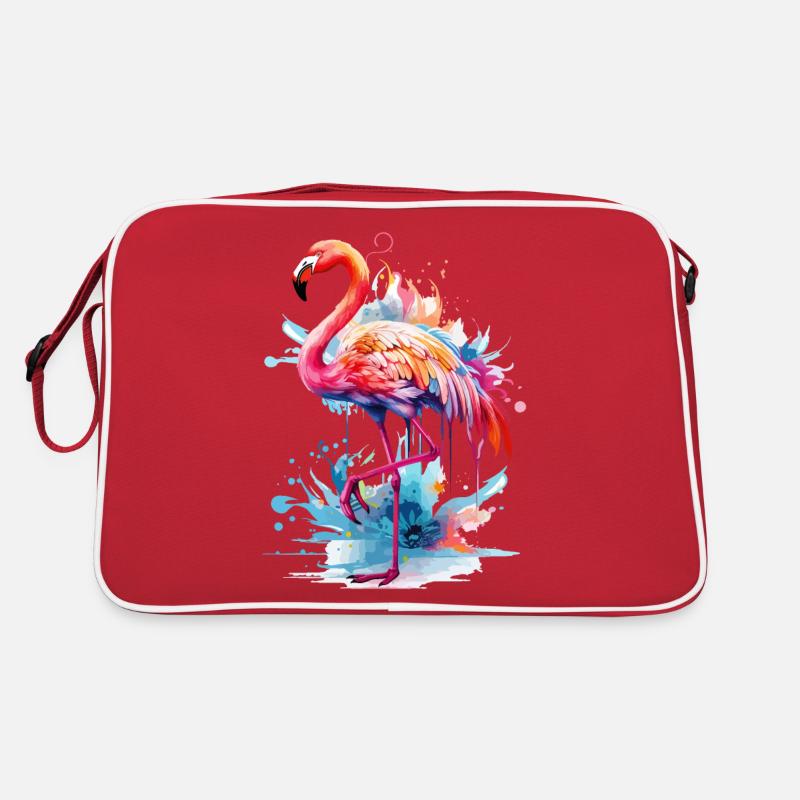 Flamant rose oiseau exotique Summer Splash rose rose - Sac Retro - rouge/blanc