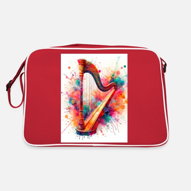 Aquarell-Harfe - Retro Tasche - Rot/Weiß